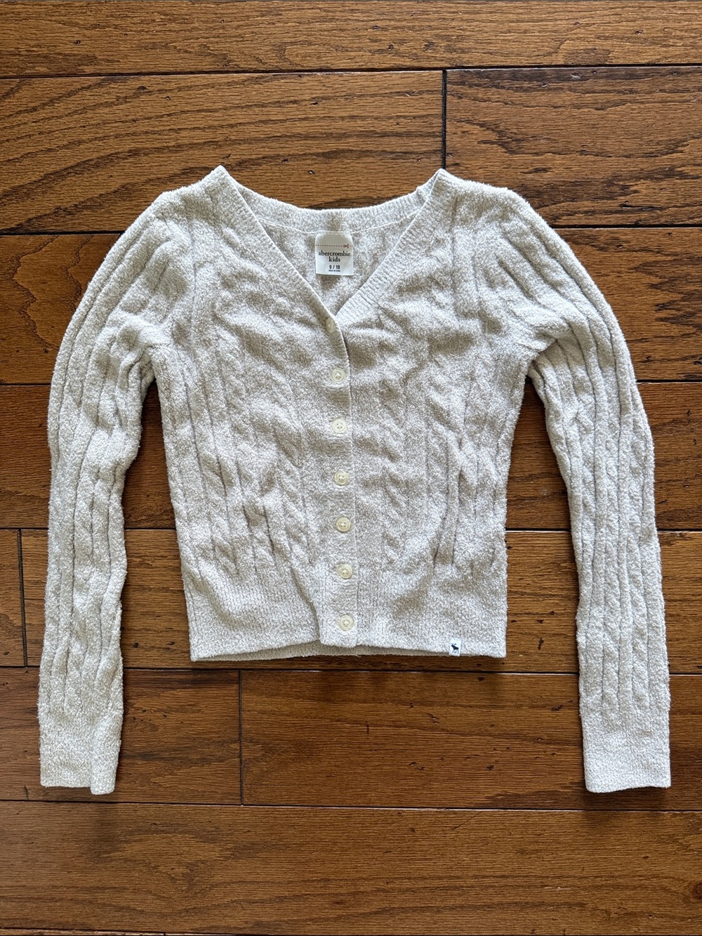 Abercrombie & Fitch Cream Textured Cable V-Neck Cardigan